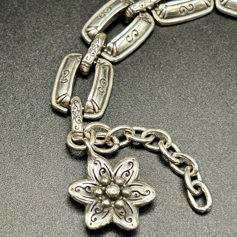Brighton silver-plated rectangle link bracelet with dangling flower charm #H35 - Picture 7 of 11